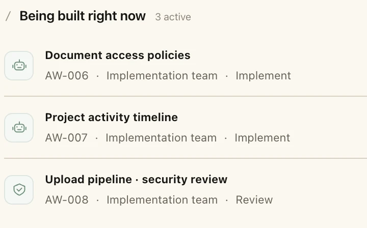 Current work in the example client workspace