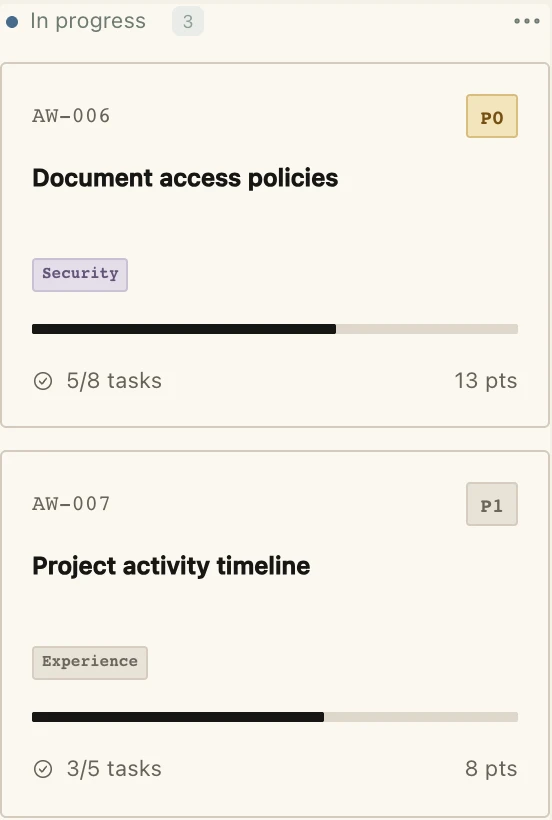 Work and acceptance in the example client workspace
