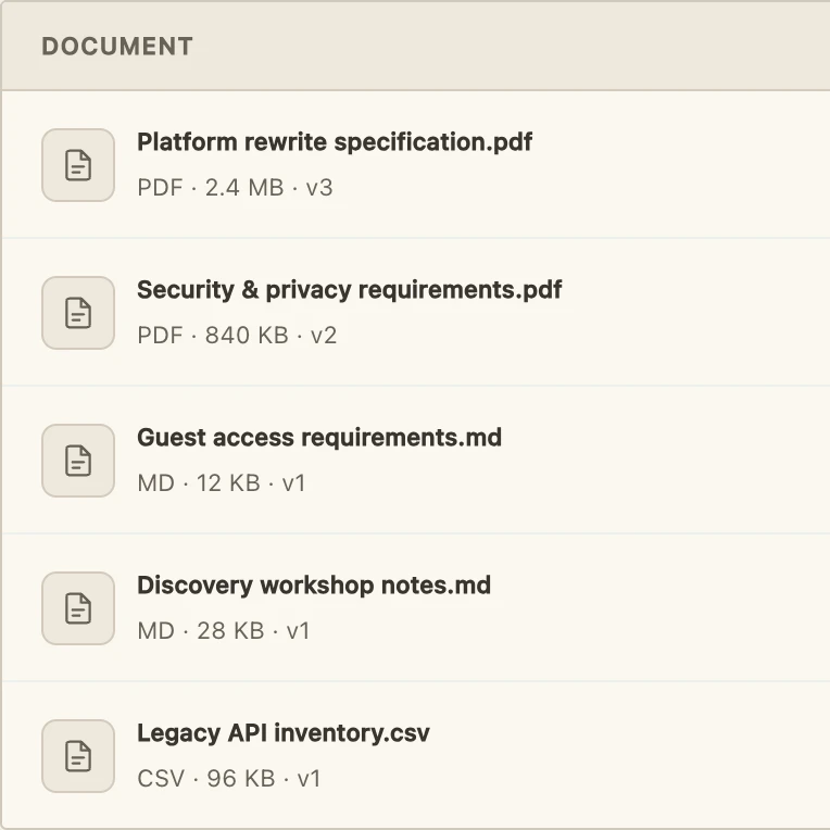 Project documents in the example client workspace